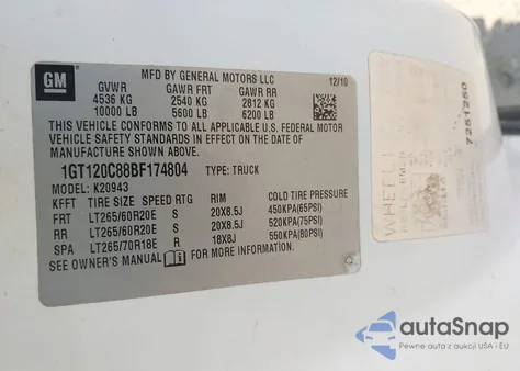 2011 GMC Sierra 2500Hd Sle from USA, damaged, VIN 1GT120C88BF174804